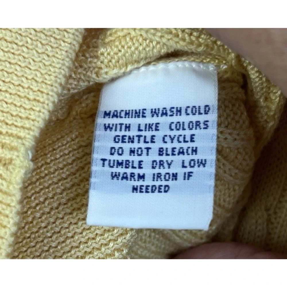 Alan Fluesser V Neck Cable Knit Sweater Vest Men Large Yellow Cotton Preppy Golf